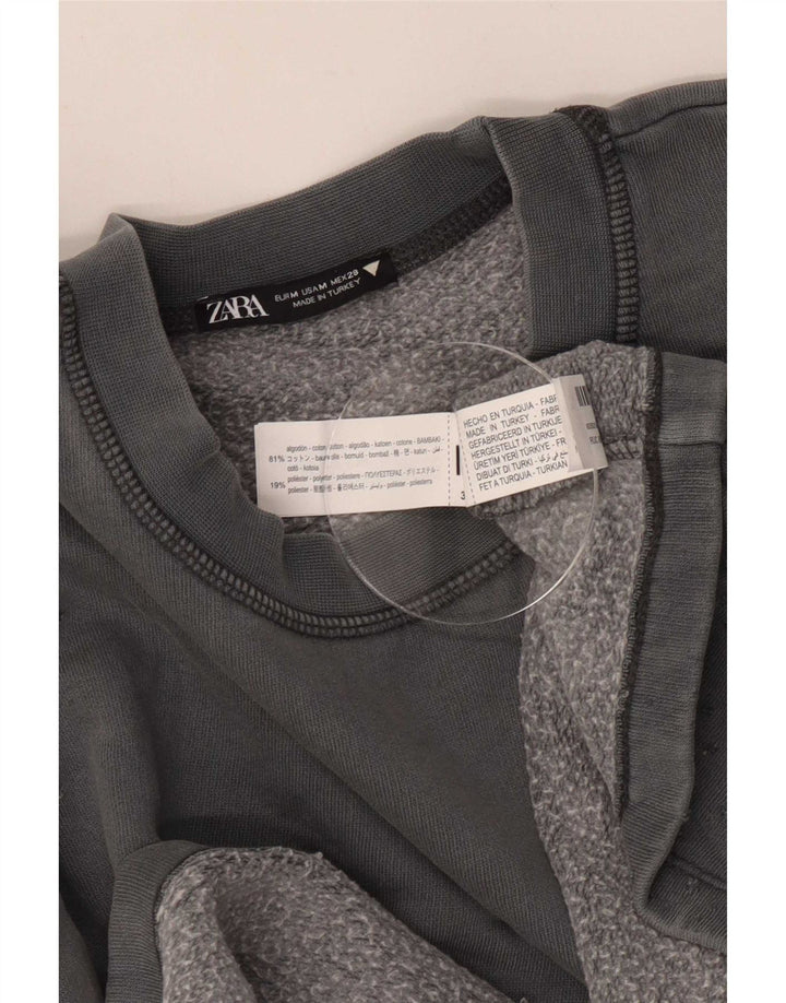Zara Γυναικεία φούτερ Crop Oversized Jumper UK 14 Medium Grey Cotton