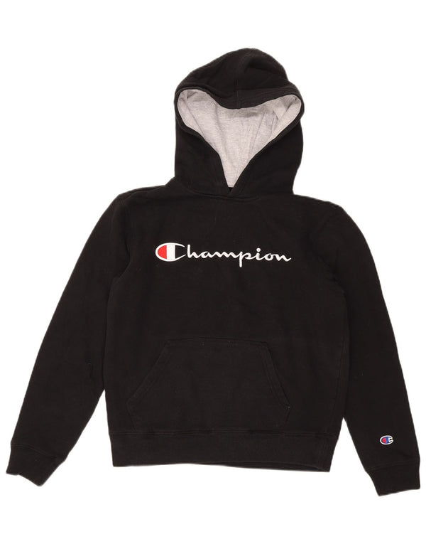 Champion Womens Graphic Hoodie Jumper UK 16 Large Black Cotton