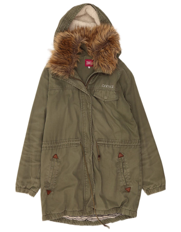 Γυναικείο Animal Hooded Parka Jacket UK 14 Large Khaki Cotton