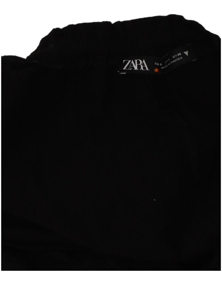 ZARA Γυναικείο Ψηλόμεσο Φαρδύ παντελόνι UK 10 Small W26 L32 Μαύρο