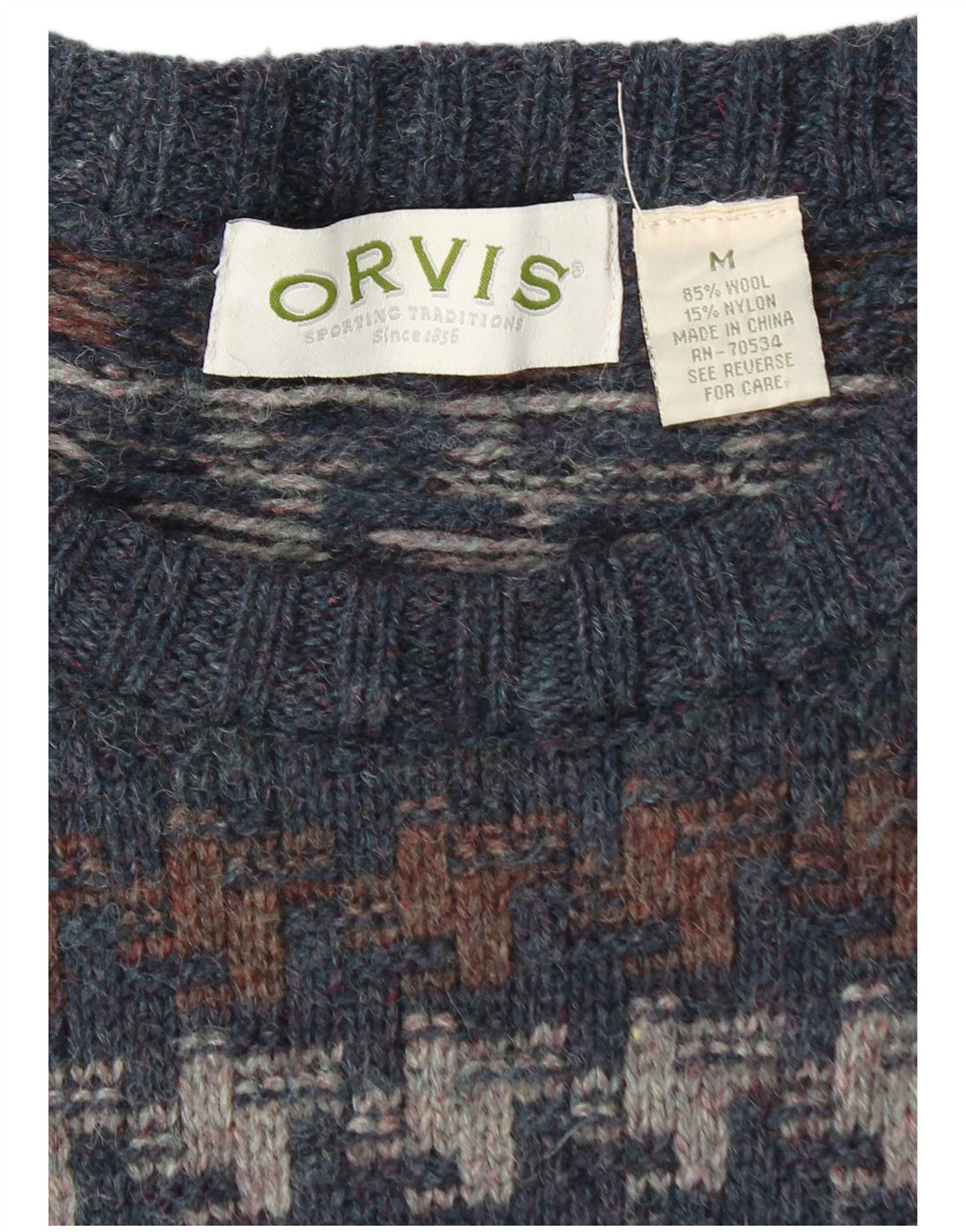 Ανδρικό πουλόβερ Orvis Boat Neck Jumper Medium Navy Blue Houndstooth μαλλί
