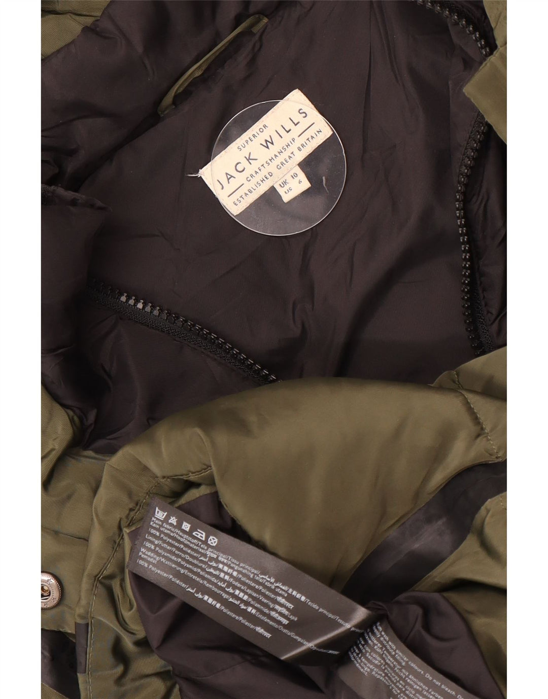 Jack Wills Γυναικείο μπουφάν με κουκούλα UK 10 Μικρό χακί ριγέ πολυεστέρα