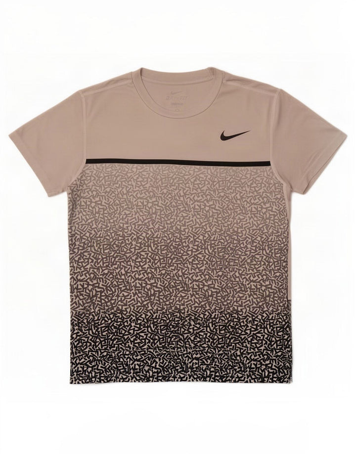 Ανδρικό γραφικό μπλουζάκι Nike Dri Fit με μεσαίο γκρι γεωμετρικό πολυεστέρα