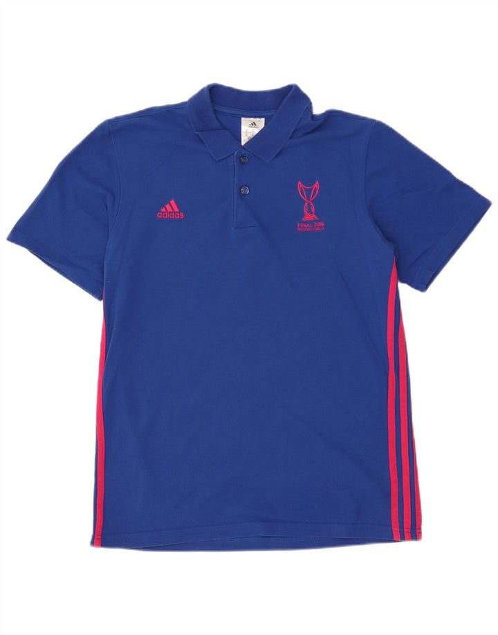 Ανδρικό γραφικό πόλο μπλουζάκι Adidas από μεσαίο μπλε βαμβακερό