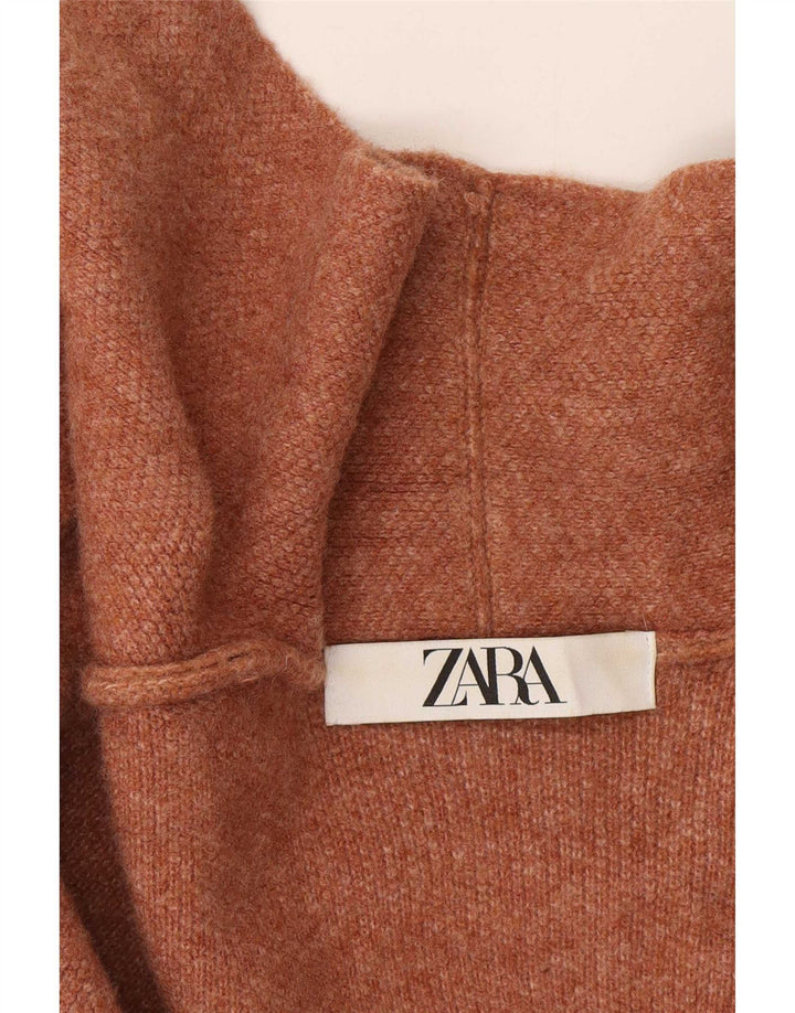 Zara Γυναικείο Longline Ανοιχτό Ζακέτα UK 14 Medium Beige Wool