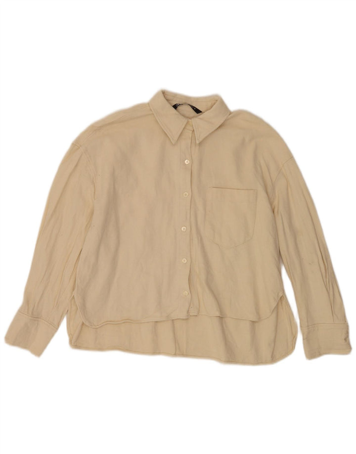 Zara Γυναικείο πουκάμισο UK 10 Small Beige βαμβακερό