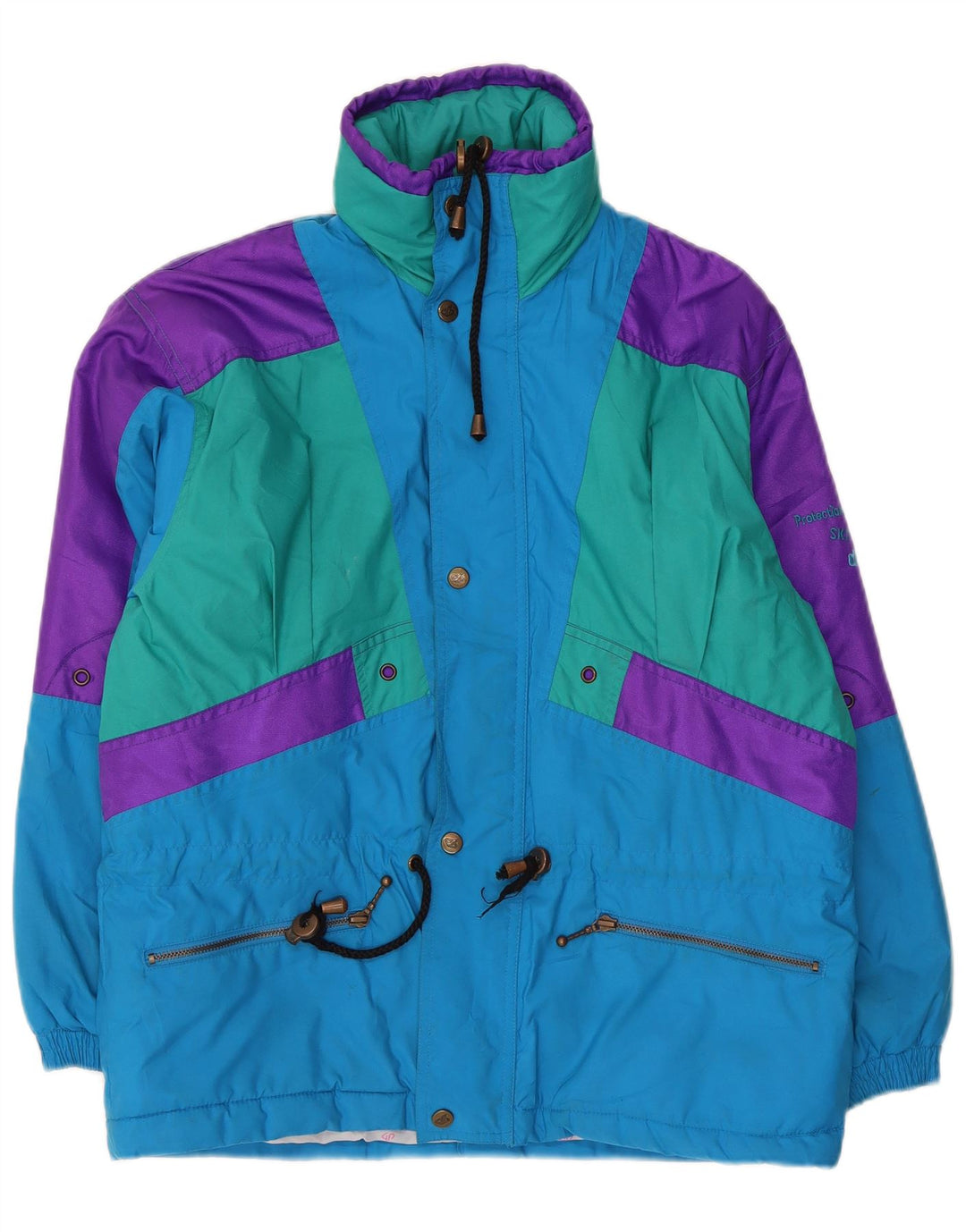 Vintage Ανδρικό μπουφάν σκι με κουκούλα UK 38 Medium Blue Colorblock Πολυεστέρας