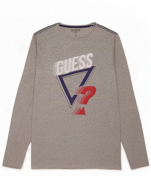 Guess Boys Graphic Top Long Sleeve 15-16 Years Grey Flecked Cotton