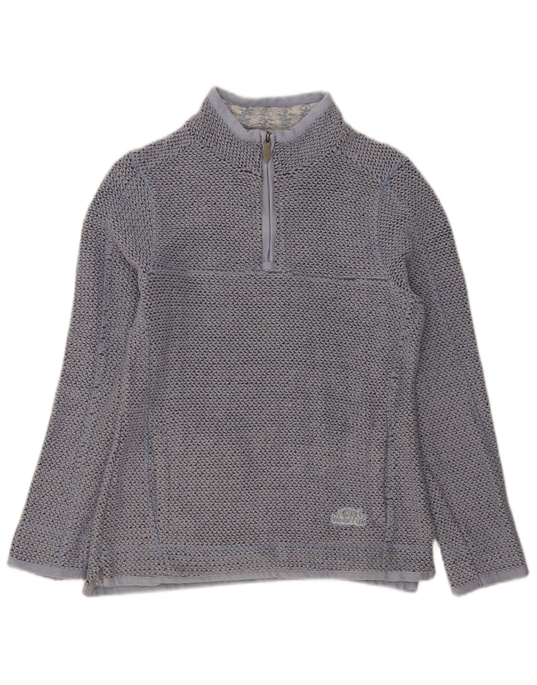 WEIRD FISH Womens Zip Neck Jumper Sweater UK 12 Medium Blue Cotton