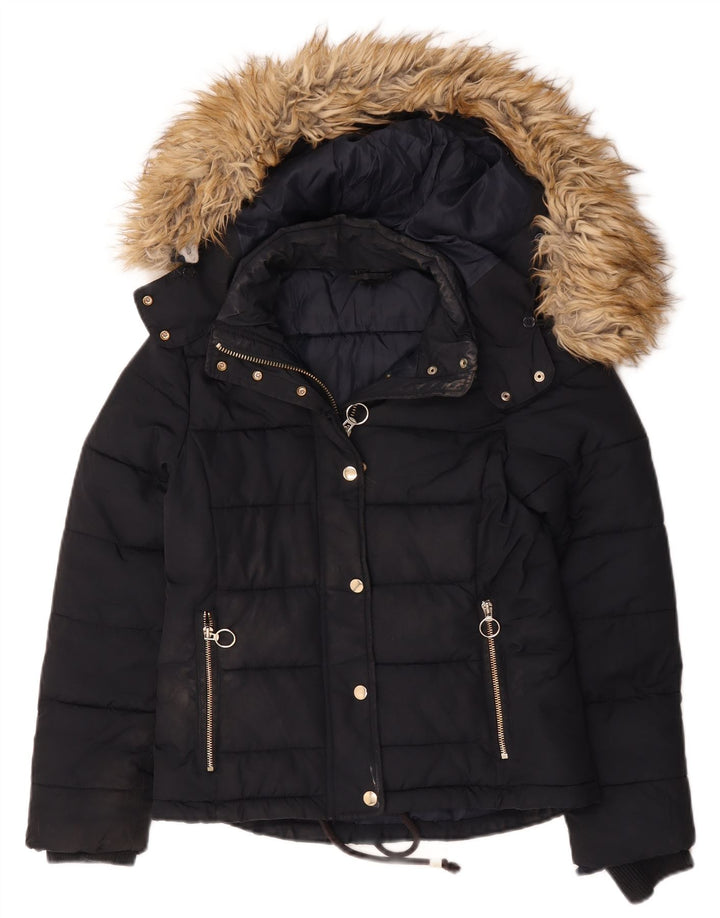 Topshop Γυναικείο μπουφάν με κουκούλα UK 8 Small Navy Blue Polyester