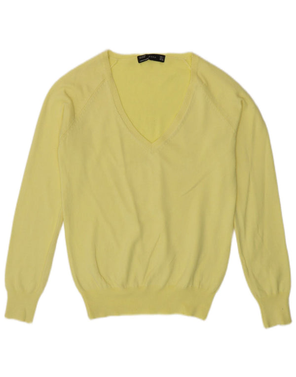 Zara Γυναικείο πουλόβερ με V λαιμόκοψη UK 14 Large Yellow