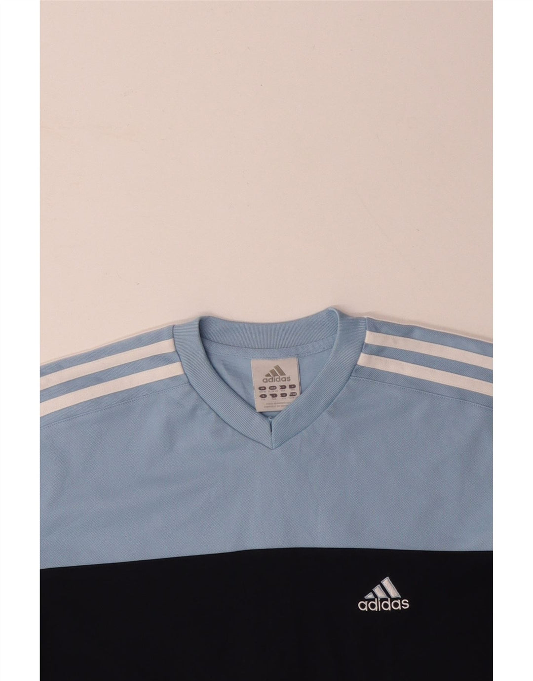 Ανδρικό T-Shirt ADIDAS Top UK 34/36 Small Blue Colourblock Βαμβακερό