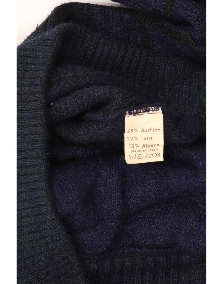 Vintage Ανδρική Ζακέτα Πουλόβερ Μεσαίο Navy Blue Check Πολυακρυλικό