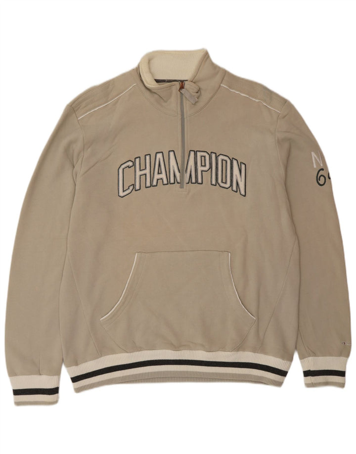 CHAMPION Ανδρική γραφική μπλούζα με φερμουάρ Jumper XL Μπεζ χρώμα