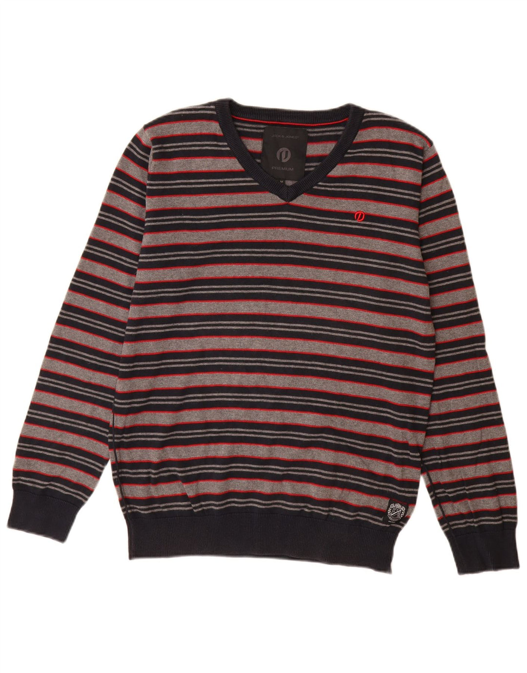 Jack & Jones Ανδρικό πουλόβερ με λαιμόκοψη σε μεσαίο γκρι βαμβακερό ριγέ