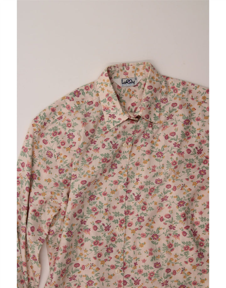 VINTAGE Womens Shirt UK 10 Small Beige Floral Polyester Vintage Vintage and Second-Hand Vintage from Messina Hembry 