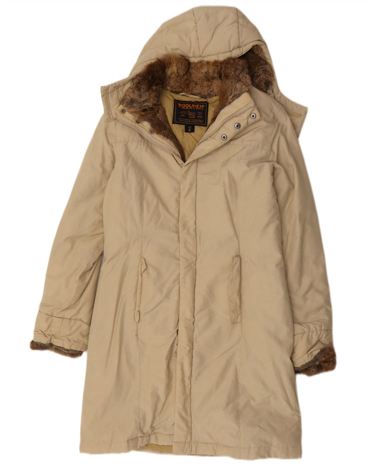 Woolrich Γυναικείο παλτό με κουκούλα UK 12 Βαμβακερό μεσαίο μπεζ