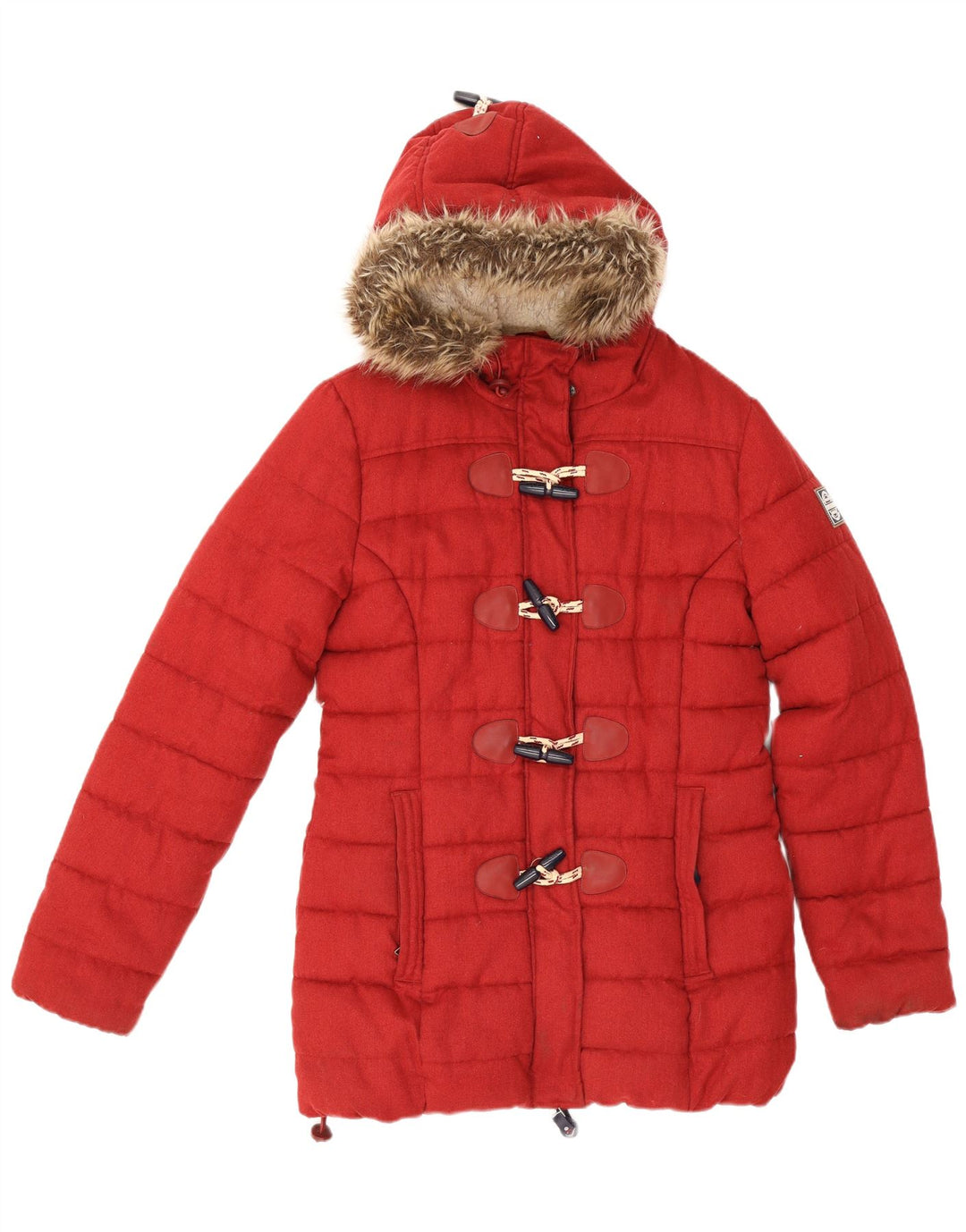 Superdry Γυναικείο παλτό με κουκούλα UK 16 Large Red Polyester