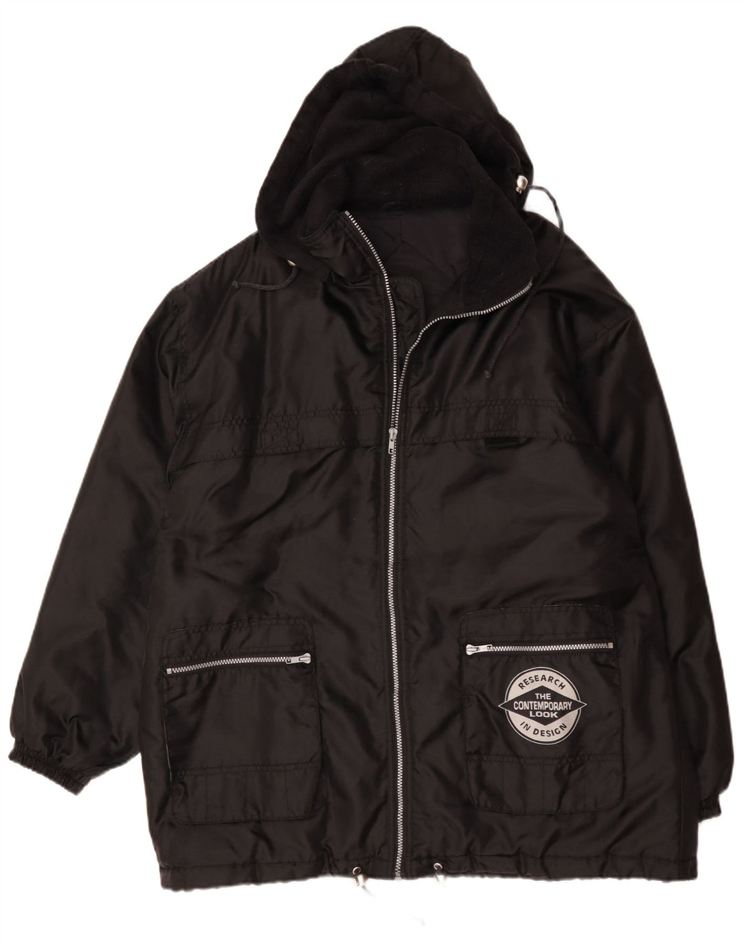 Vintage Ανδρικό μπουφάν με κουκούλα UK 42 XL Μαύρο Πολυαμίδιο