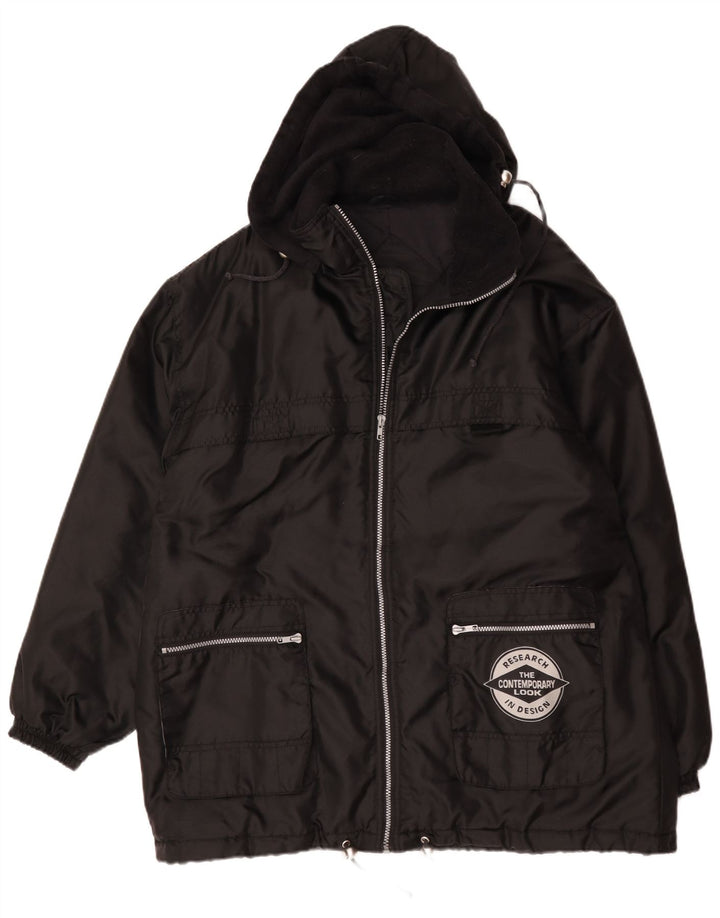 Vintage Ανδρικό μπουφάν με κουκούλα UK 42 XL Μαύρο Πολυαμίδιο