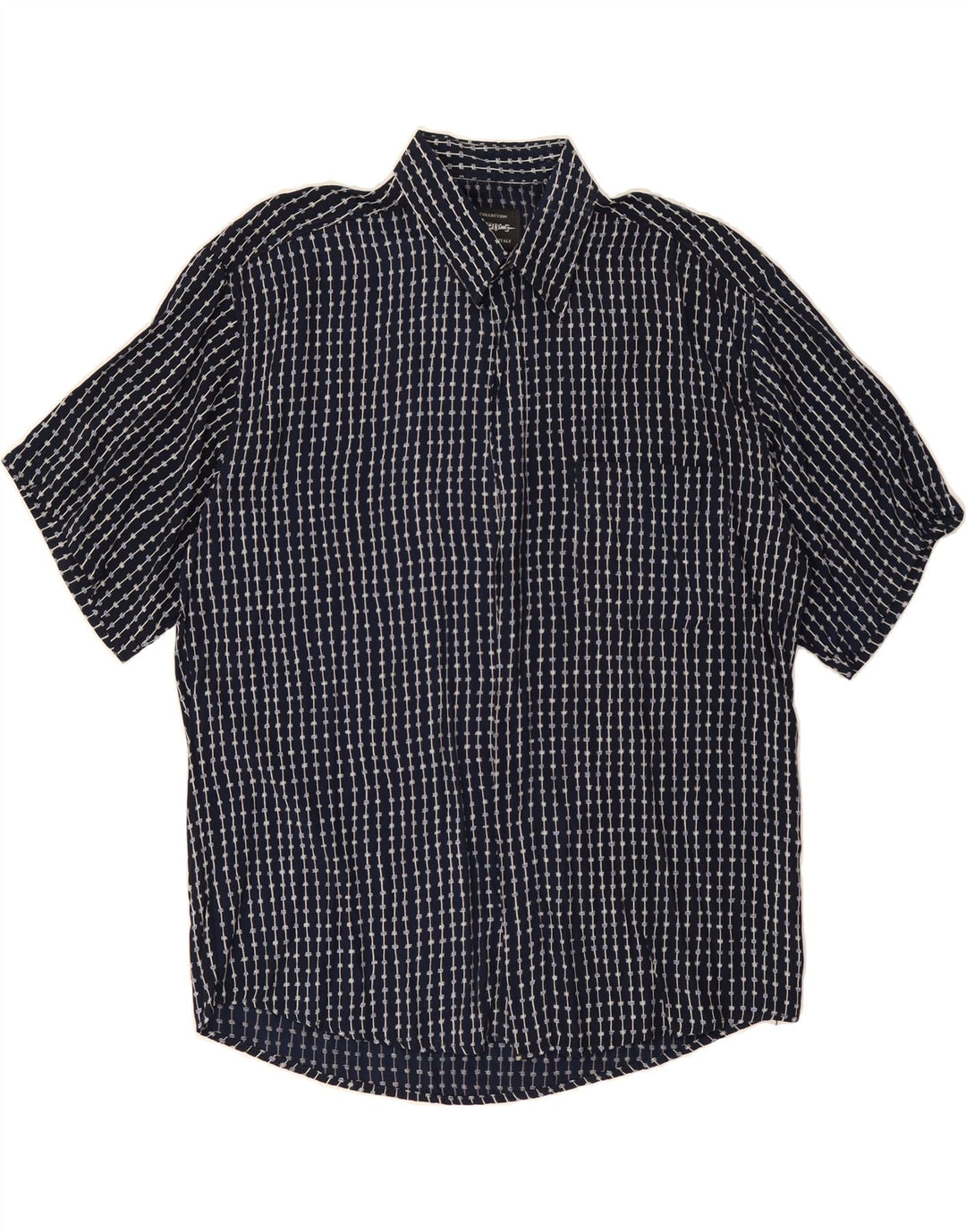 TIPO' S Mens Short Sleeve Shirt Medium Navy Blue Geometric Viscose Vintage Tipo' S and Second-Hand Tipo' S from Messina Hembry 