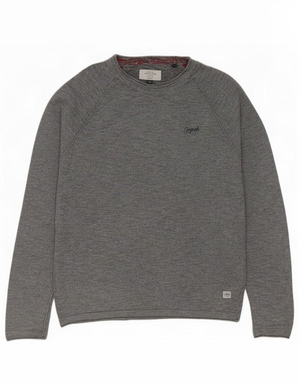 Jack & Jones Mens Boat Neck Jumper Sweater Large Grey Flecked Cotton