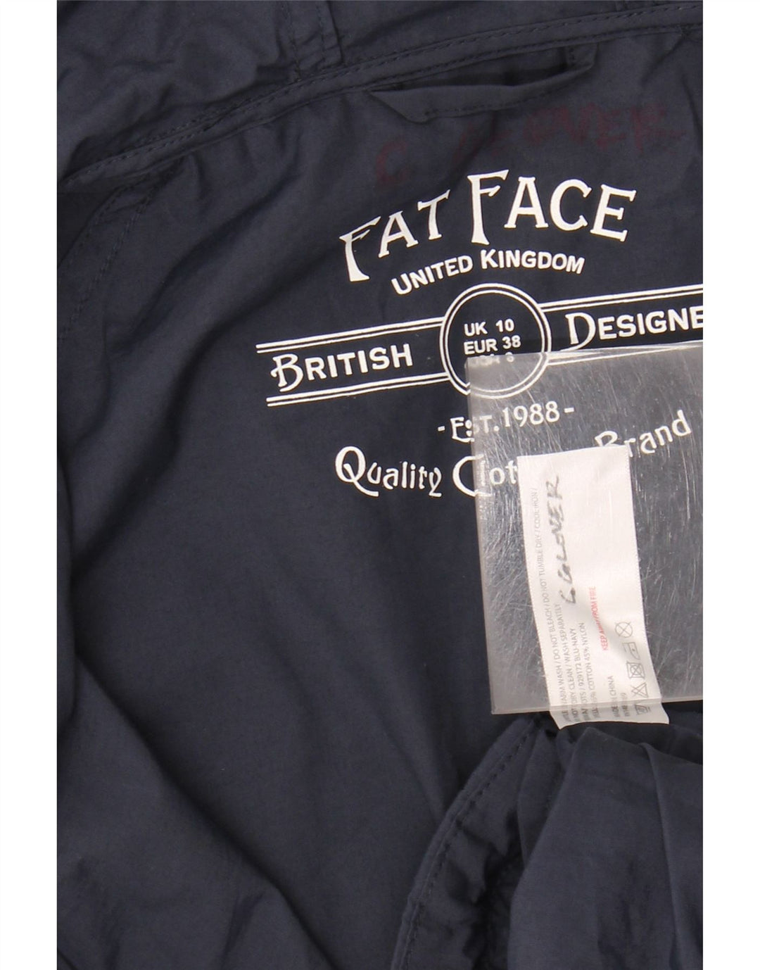 FAT FACE Womens Oversized Hooded Rain Jacket UK 10 Small  Navy Blue Cotton