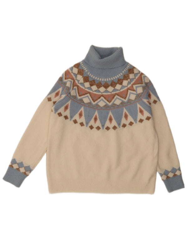 Vintage γυναικείο πουλόβερ με ρολό λαιμόκοψη UK 10 Small Off White Fair Isle