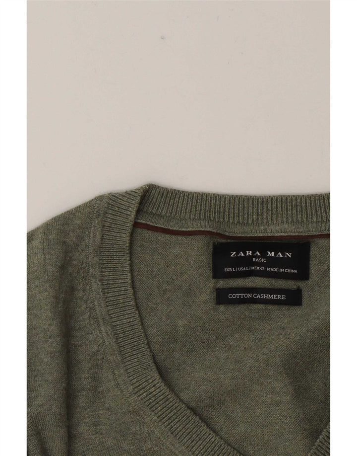 Ανδρικό πουλόβερ Zara με V λαιμόκοψη Μεγάλο Πράσινο