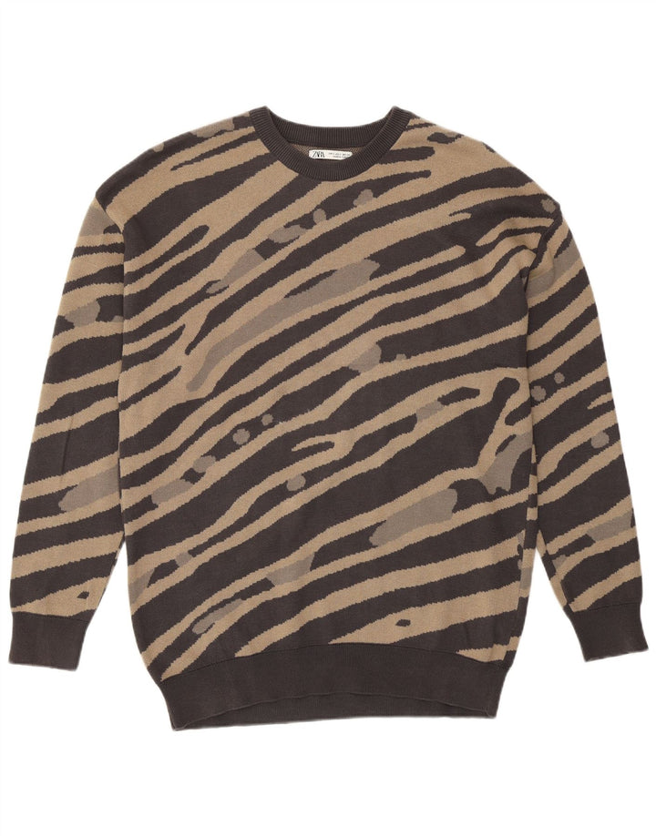 Ανδρικό φούτερ Zara Jumper Μικρό καφέ ριγέ βαμβακερό