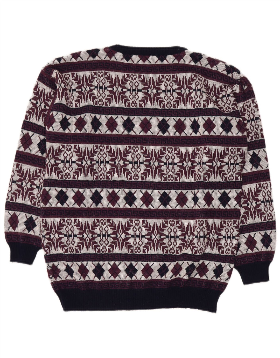 VINTAGE Ανδρικό πουλόβερ με λαιμόκοψη UK 40 Medium Burgundy Fair Isle