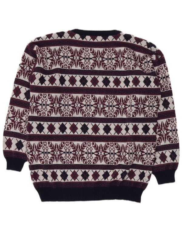 VINTAGE Ανδρικό πουλόβερ με λαιμόκοψη UK 40 Medium Burgundy Fair Isle