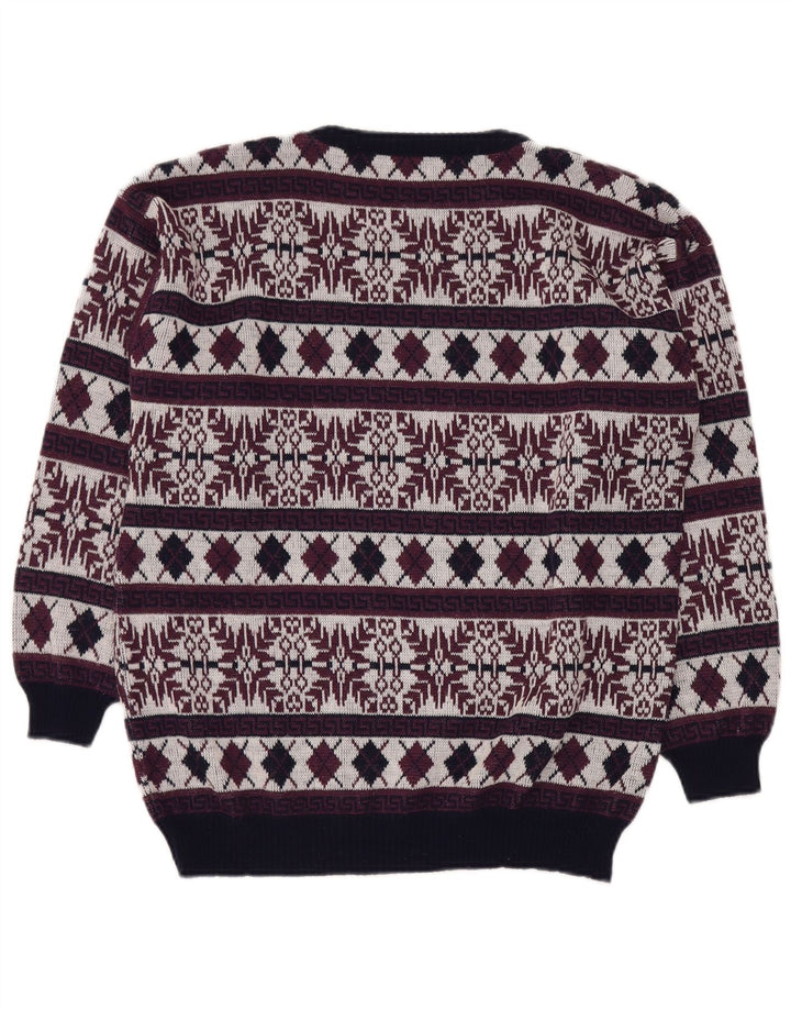 VINTAGE Ανδρικό πουλόβερ με λαιμόκοψη UK 40 Medium Burgundy Fair Isle