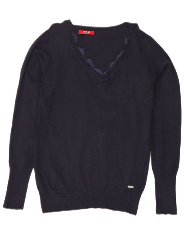 Γυναικείο πουλόβερ Guess με V λαιμόκοψη UK 12 Medium Navy Blue