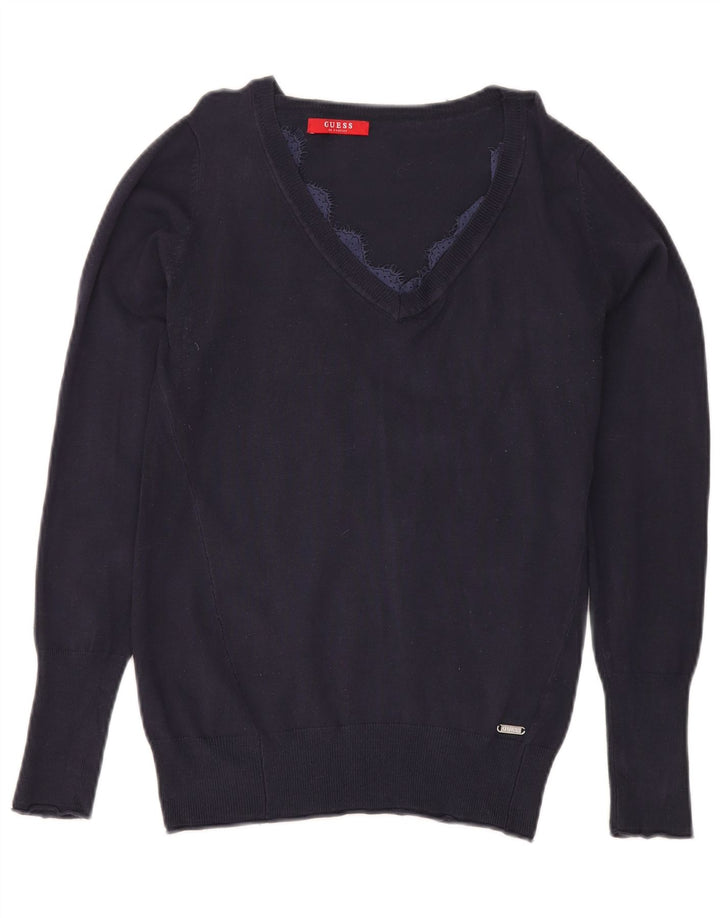 Γυναικείο πουλόβερ Guess με V λαιμόκοψη UK 12 Medium Navy Blue