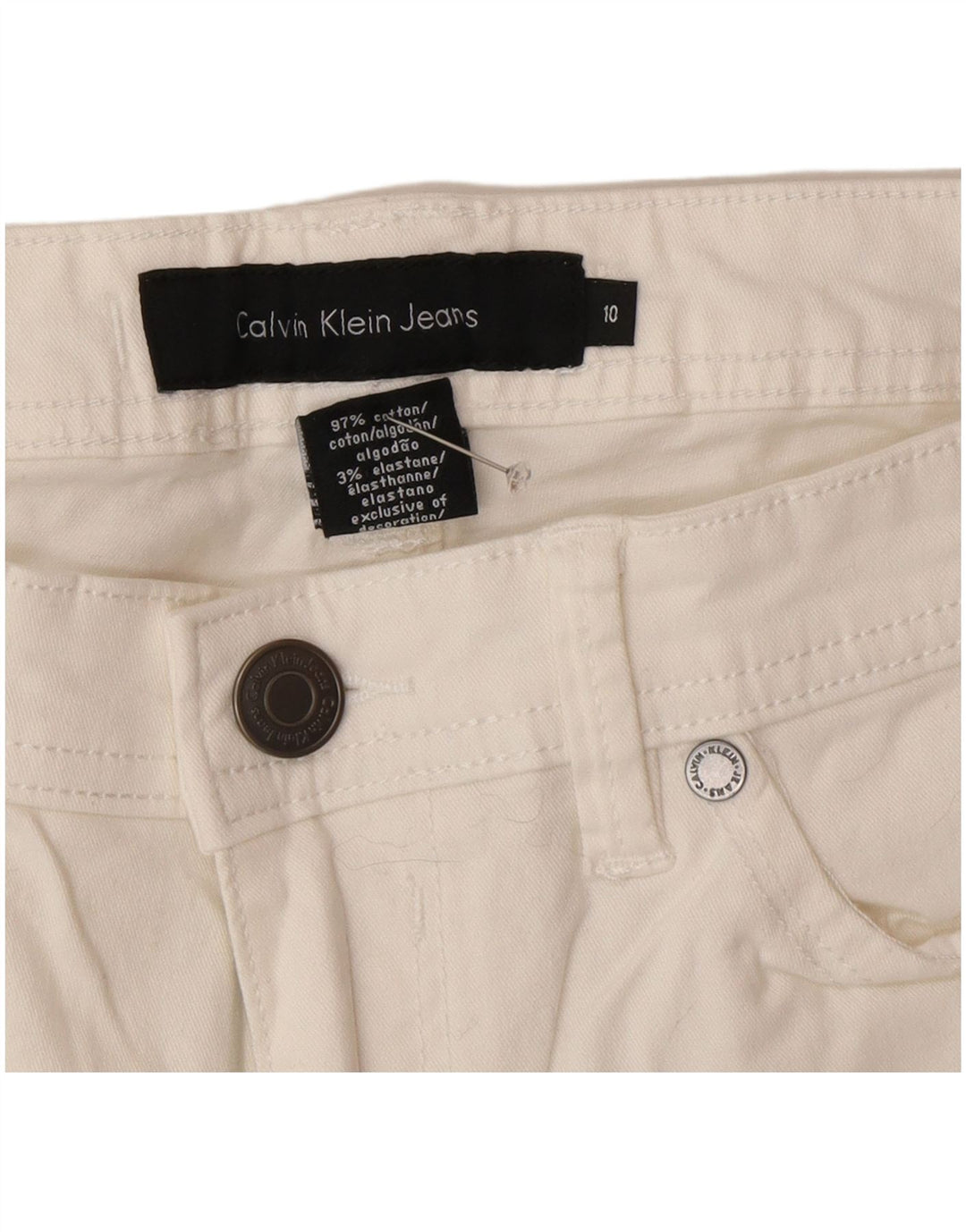 Γυναικείο τζιν ίσιο Calvin Klein US 10 Medium W30 L26 Λευκό βαμβακερό