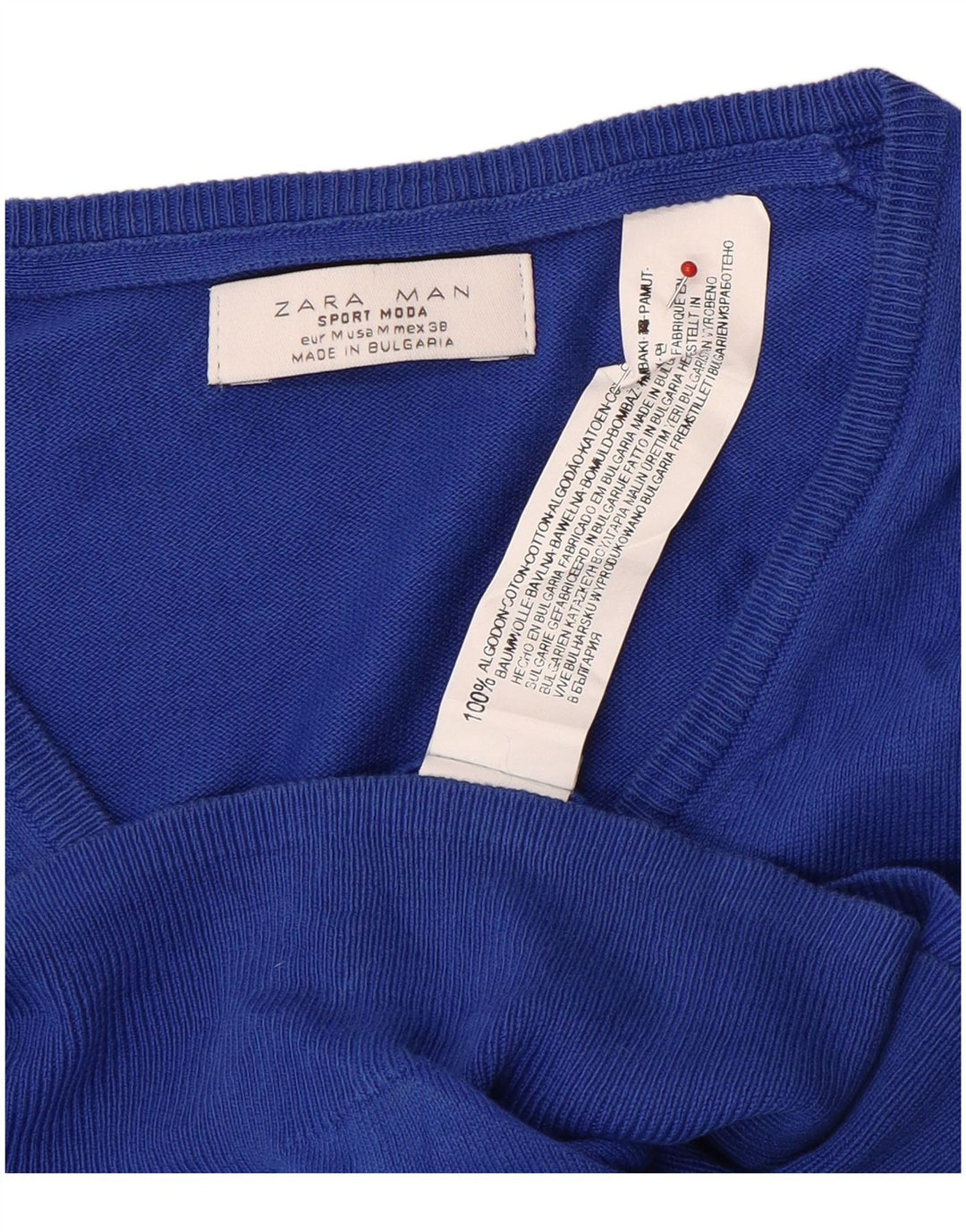 Ανδρικό πουλόβερ Zara με V λαιμόκοψη, μεσαίο μπλε βαμβακερό