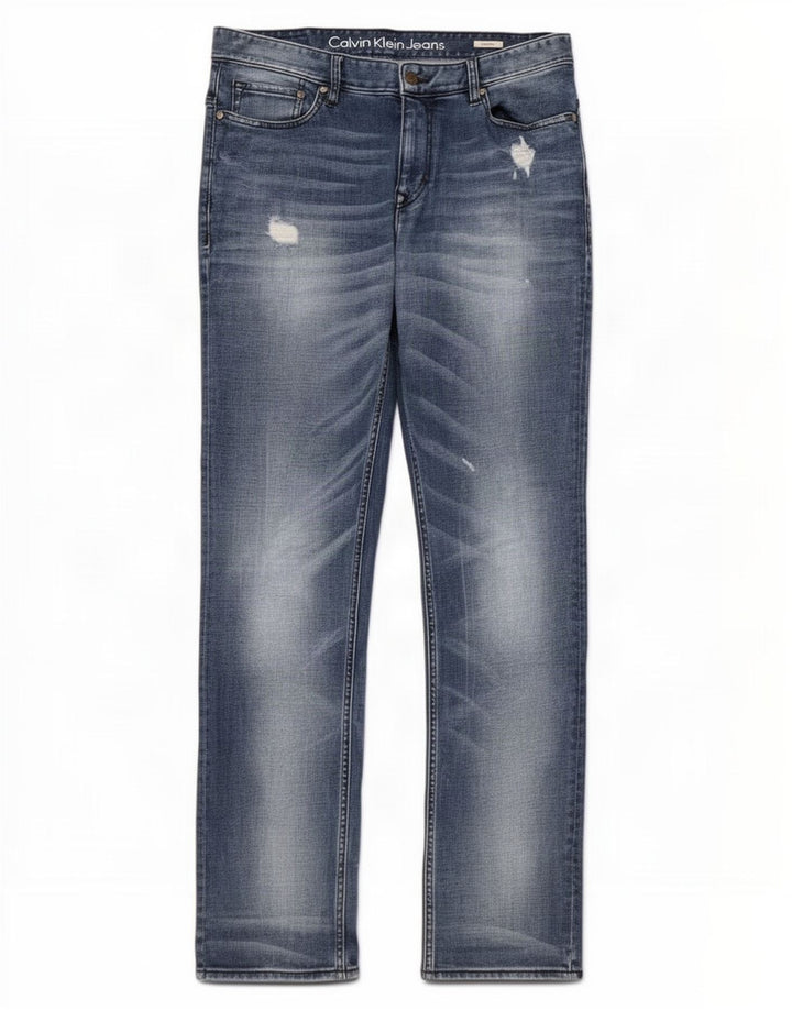 Ανδρικό τζιν Calvin Klein Distressed Straight W34 L34 Μπλε βαμβακερό