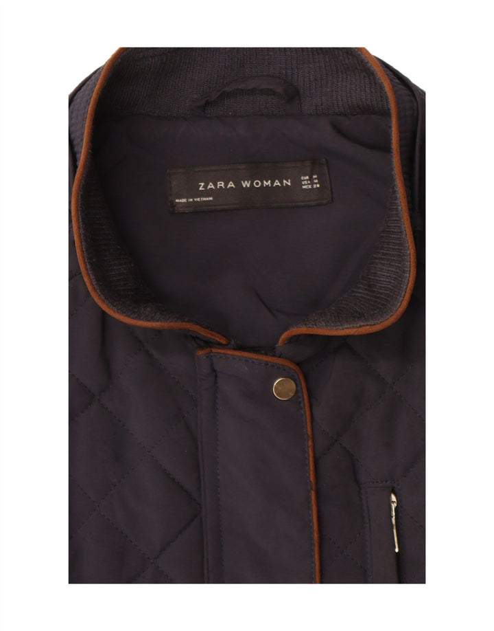 Zara Γυναικείο καπιτονέ μπουφάν UK 14 Medium Navy Blue Colourblock
