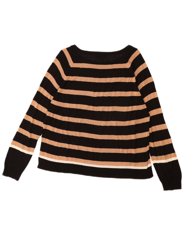 Zara Γυναικείο πουλόβερ με λαιμόκοψη UK 16 Large Μαύρο ριγέ