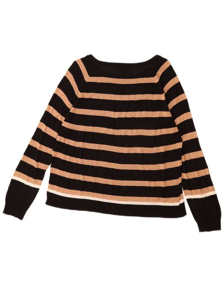 Zara Γυναικείο πουλόβερ με λαιμόκοψη UK 16 Large Μαύρο ριγέ