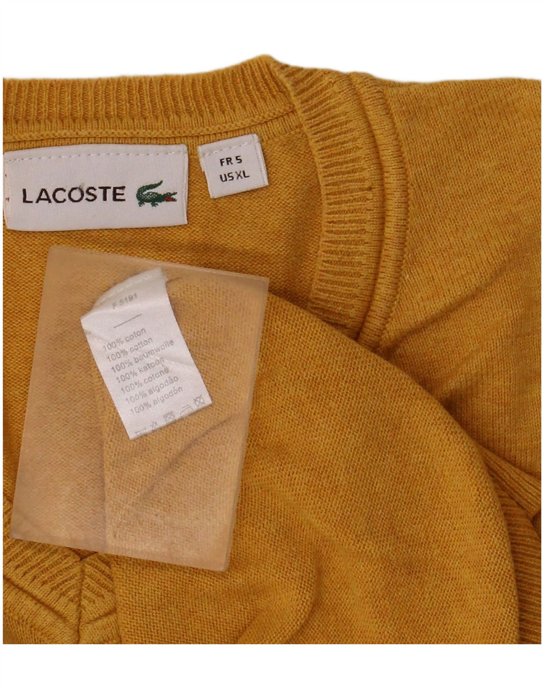LACOSTE Ανδρικό πουλόβερ με λαιμόκοψη σε μέγεθος 5, μεγάλο κίτρινο βαμβακερό