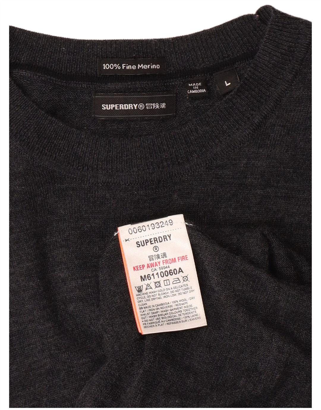 Γυναικείο πουλόβερ SUPERDRY Crew Neck Jumper UK 14 Μεγάλο γκρι μαλλί Merino
