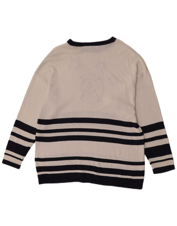 Χρώμα Ville Γυναικείο πουλόβερ με μακρύ λαιμό σκάφος EU 44/46 XL Λευκό ριγέ