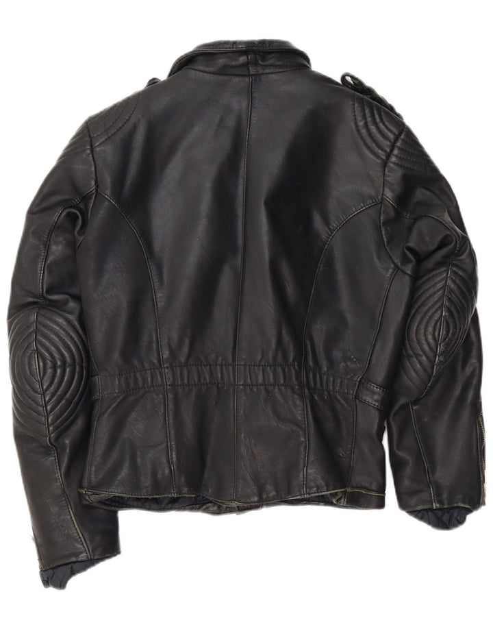 Vintage Γυναικείο Δερμάτινο Μπουφάν Biker IT 44 Μεσαίο Μαύρο Δερμάτινο