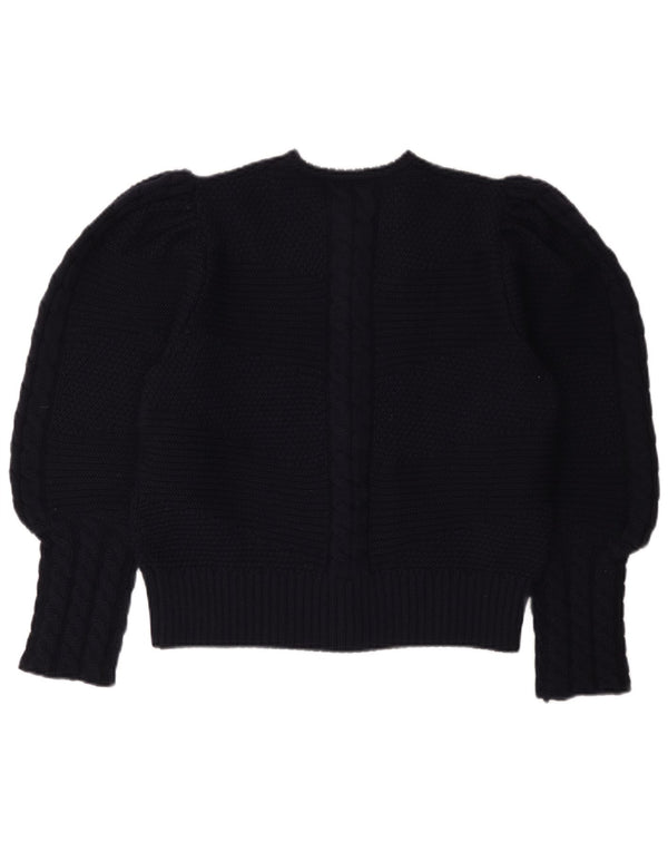 LANAMODEN Womens Graphic Cardigan Sweater UK 16 Large Navy Blue New Wool