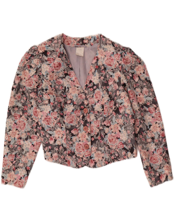 Vintage Womens Crop Blazer Jacket UK 12 Medium Multicoloured Floral