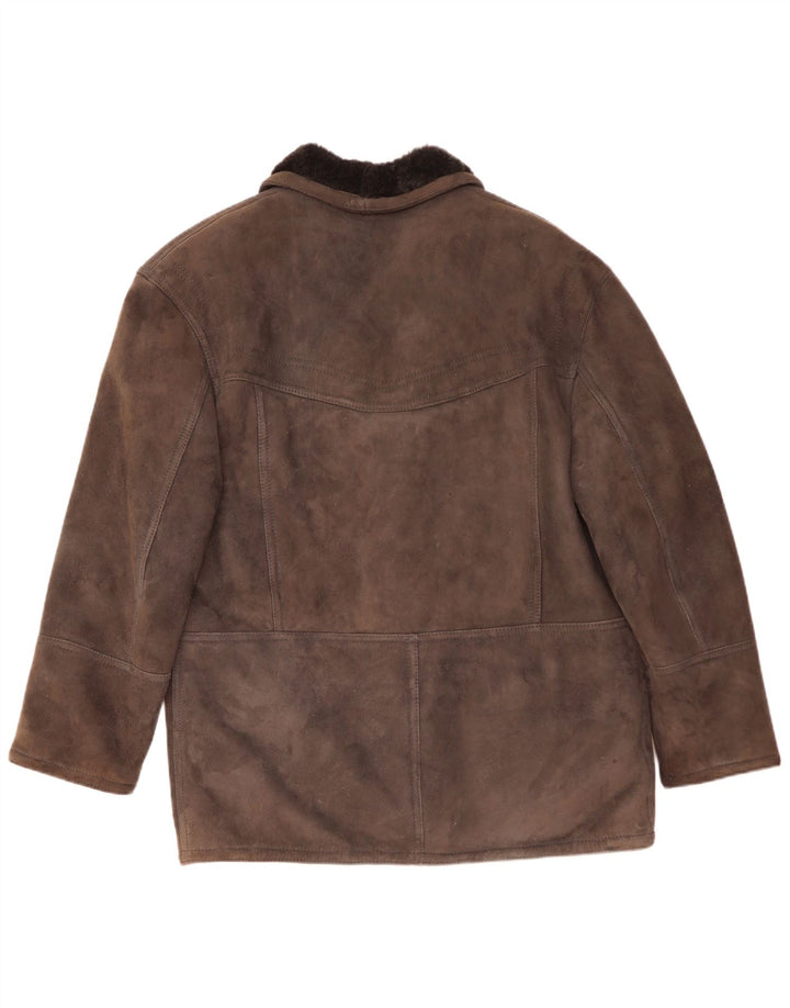 Vintage Ανδρικό Shearling Jacket IT 48 Medium Grey Leather