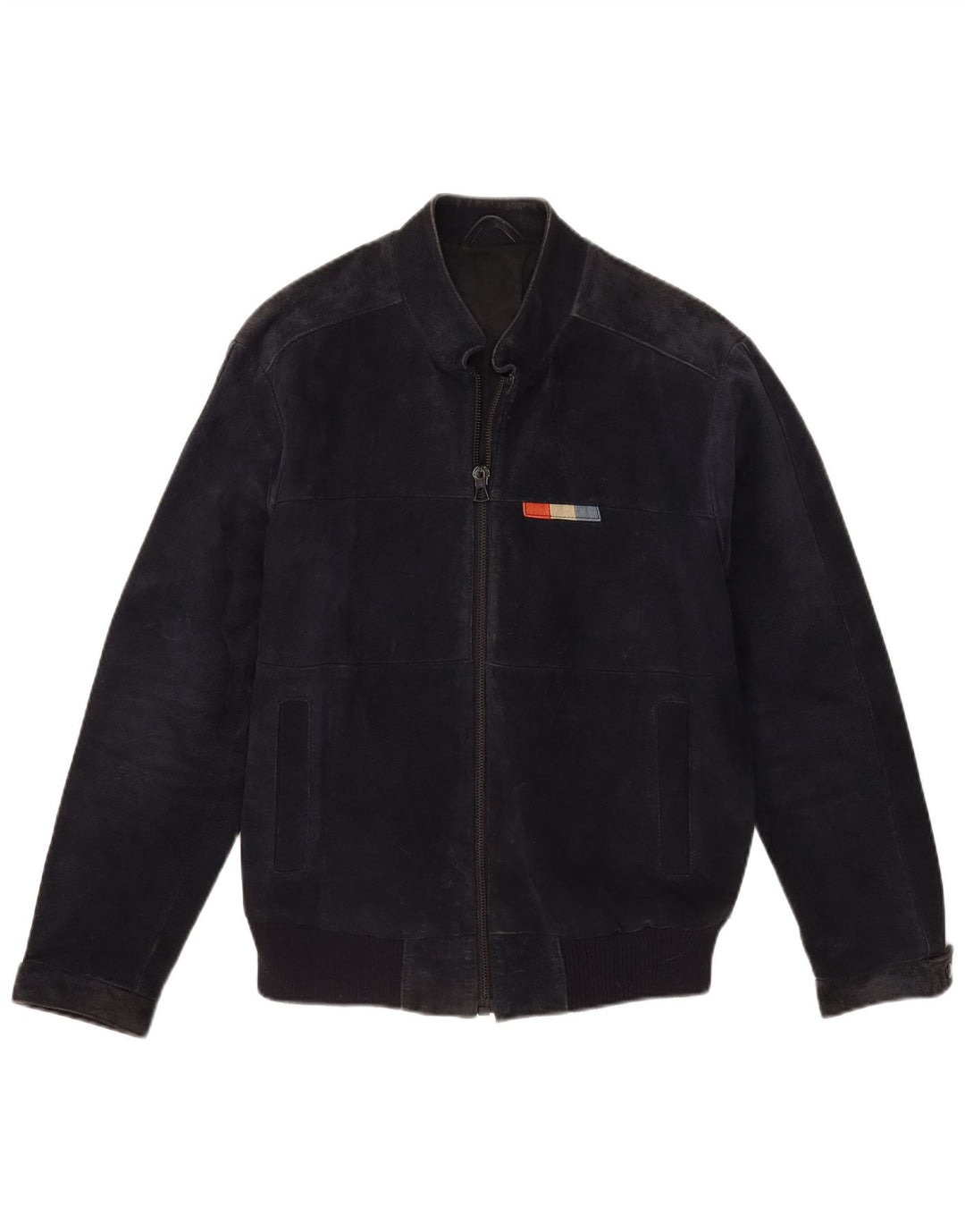 VINTAGE Ανδρικό Suede Bomber Jacket IT 50 Large Navy Blue Leather