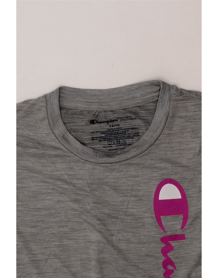CHAMPION Girls Graphic T-Shirt Top 14-15 Years Grey Polyester Vintage Champion and Second-Hand Champion from Messina Hembry 